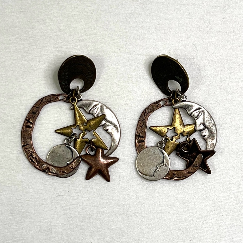 Star and Moon Mixed Metal Earrings